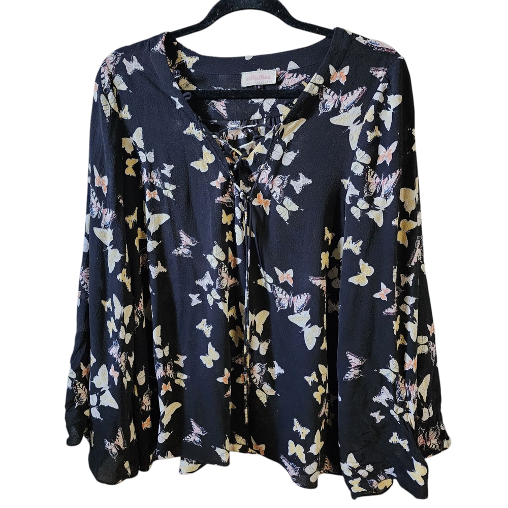 Alythea Butterfly Print Black Blouse